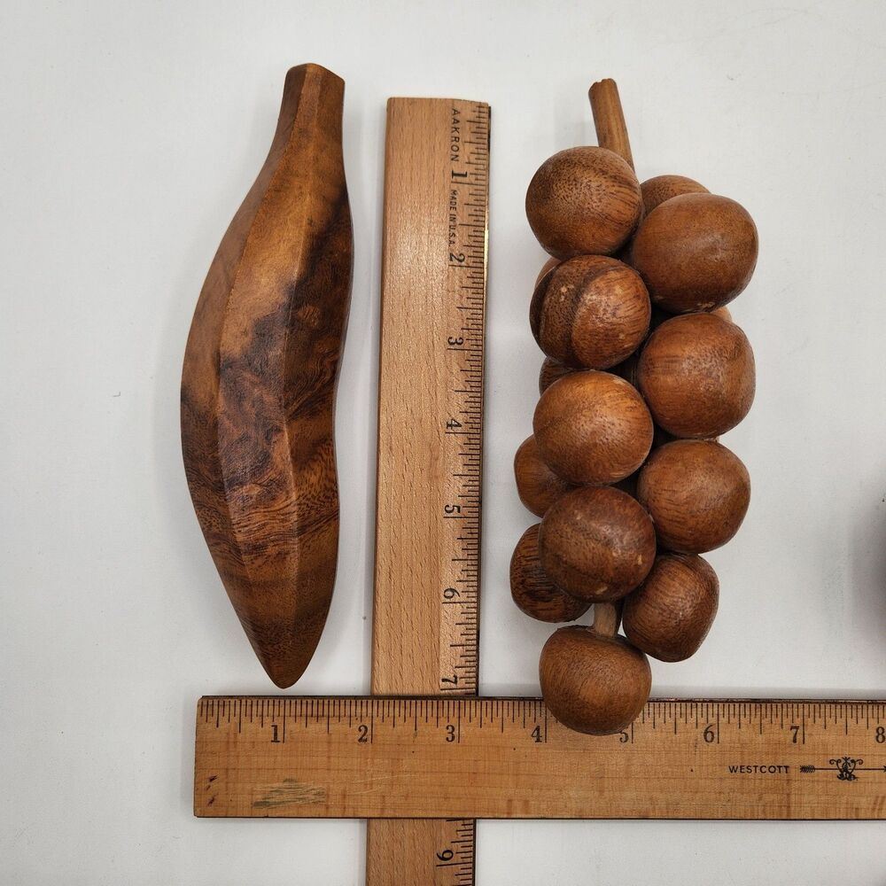 Carved Wooden Fruit 9 Pieces Dining Table Decor MCM Grapes Pear Apple Banana - Picture 8 of 15